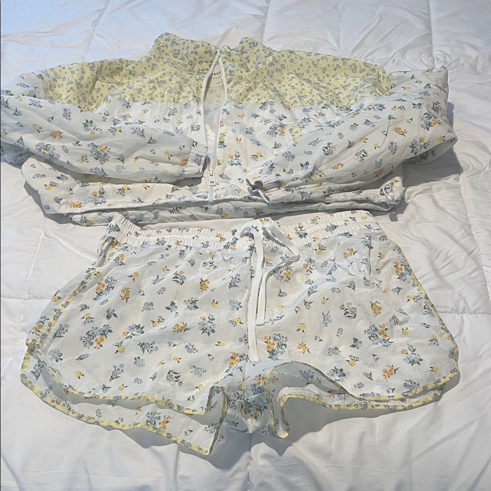 Floral Pajama Set with Yellow and Blue Accents